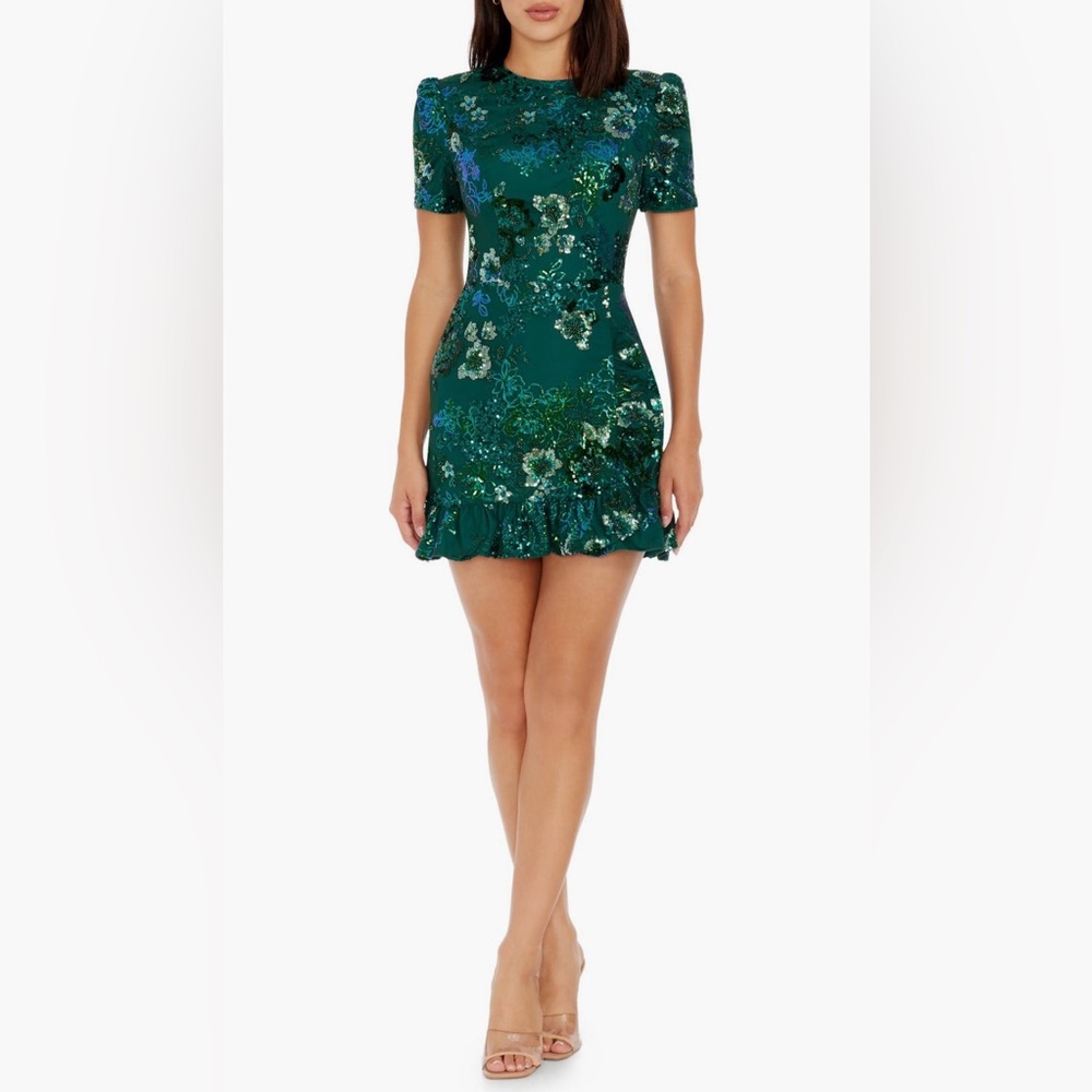 Dress the Population Green Gold Embellished Bodycon Mini
